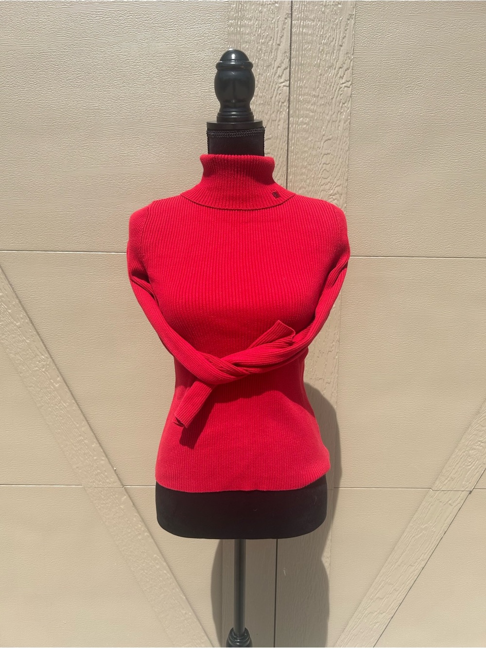 Ralph Lauren Red Rib Knit Turtleneck Form-Fitting Sweater Petite M